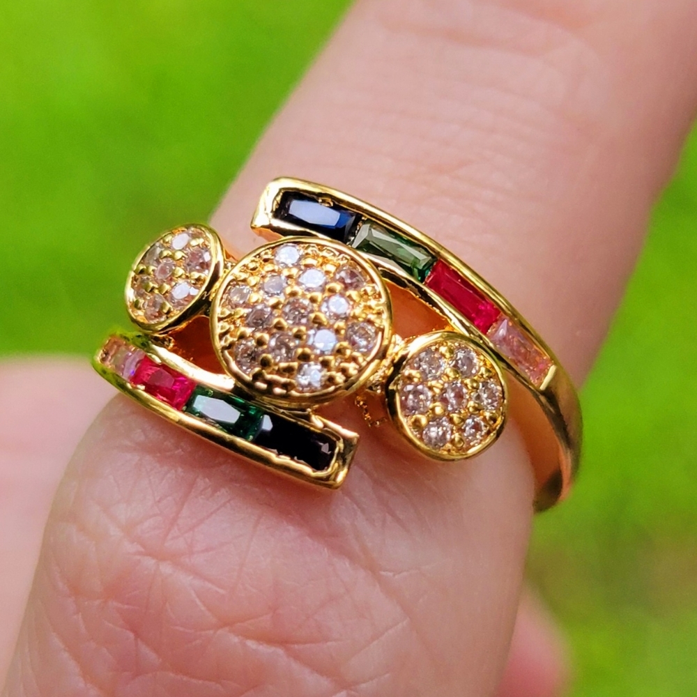 God's Promise Rainbow Diamond Gold Ring Size 6 - Picture 5 of 13